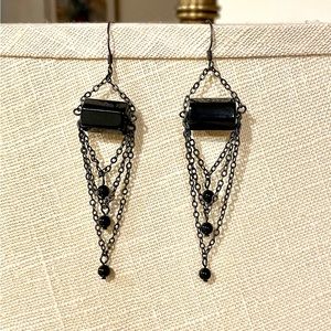 Black bead and chain earrings